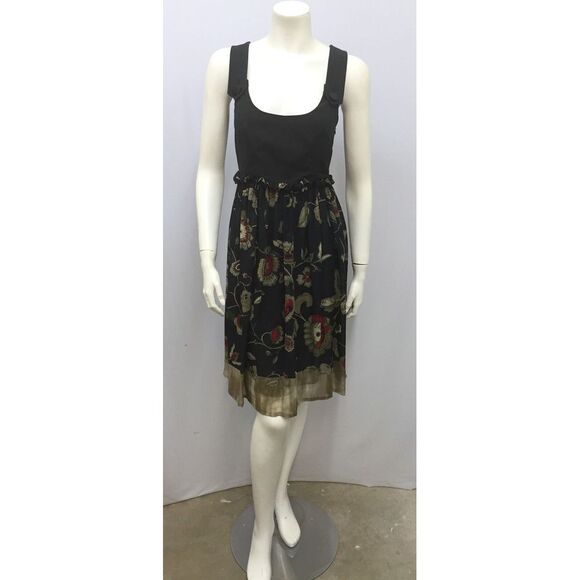 ETRO DRESS FLORAL BLACK WITH BRONZE OLIVE RED SILK AND COTTON SIZE‎ 44 SMALL - Picture 1 of 8
